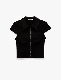 Slim Fit Fermuar Detaylı Kısa Kollu Gömlek