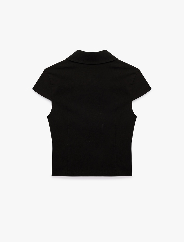  Slim Fit Fermuar Detaylı Kısa Kollu Gömlek