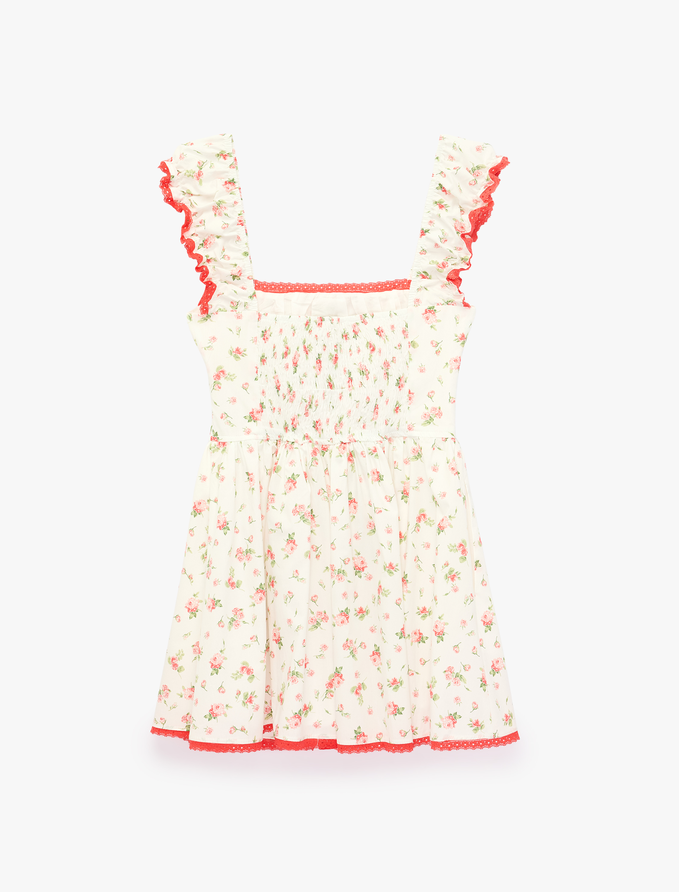   Gipeli Pamuklu Slim Fit Bağlama Detaylı Kare Yaka Askılı Çiçekli Mini Elbise