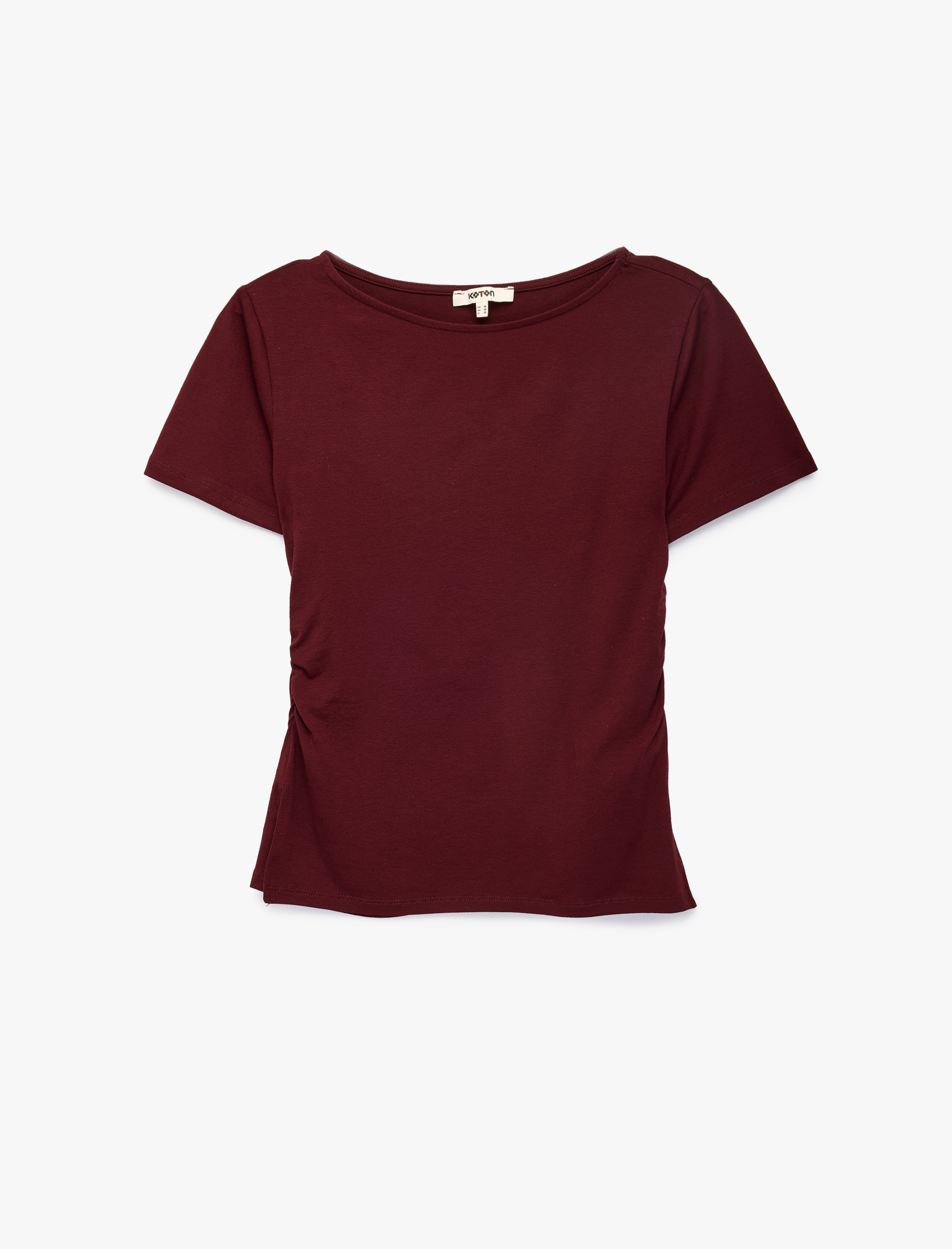  Viskon Slim Fit Büzgülü Bisiklet Yaka Kısa Kollu Tişört