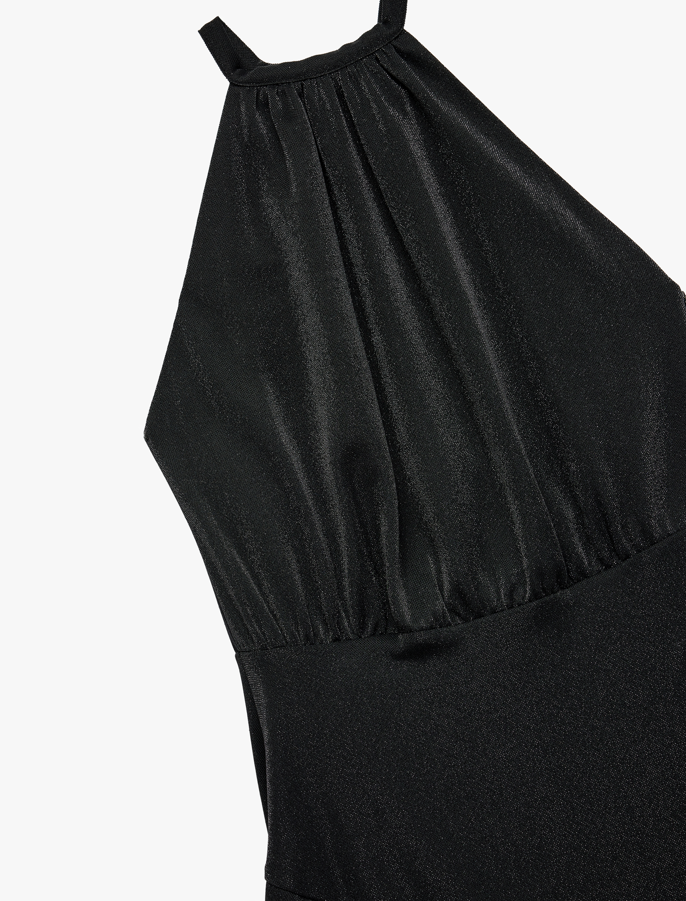  Slim Fit Volanlı Kolsuz Halter Yaka Kadife Simli Mini Abiye Elbise