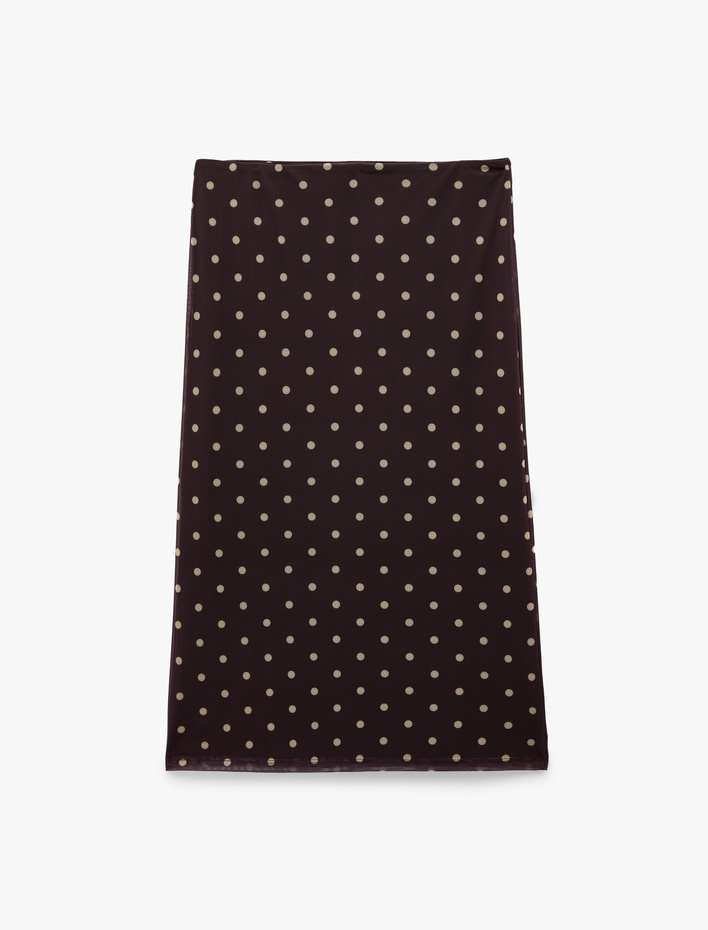  Slim Fit Puantiyeli Midi Tül Etek