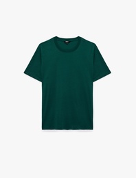Pamuklu Kısa Kollu Bisiklet Yaka Slim Fit Erkek Basic Tişört