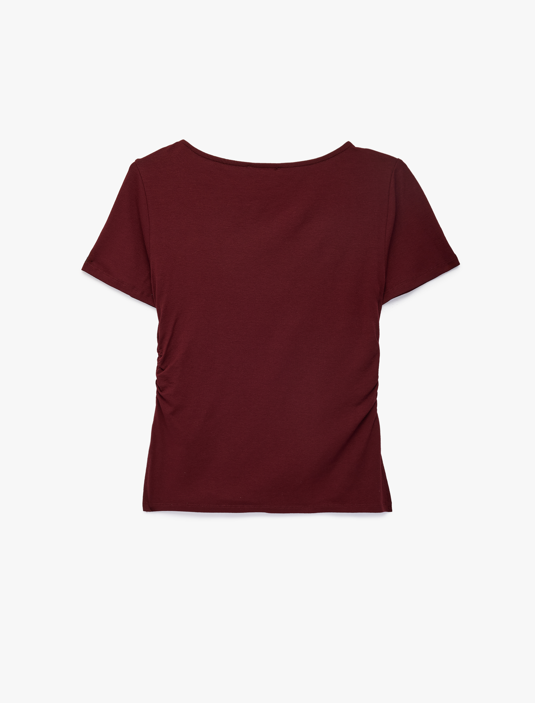   Viskon Slim Fit Büzgülü Bisiklet Yaka Kısa Kollu Tişört