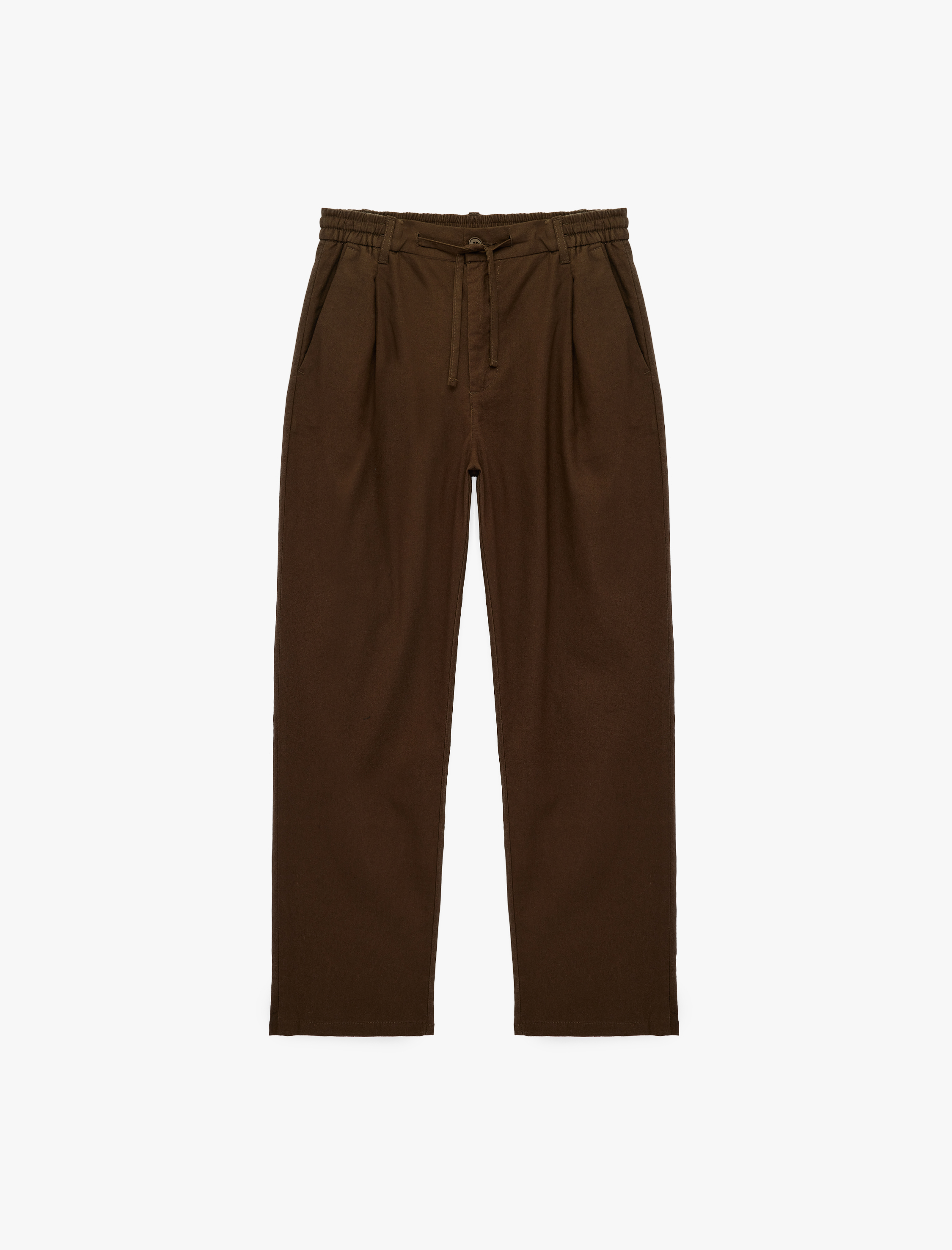   Pamuk Keten Karışımlı Cepli Pileli Slim Fit Beli Bağcıklı Pantolon