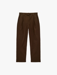 Pamuk Keten Karışımlı Cepli Pileli Slim Fit Beli Bağcıklı Pantolon