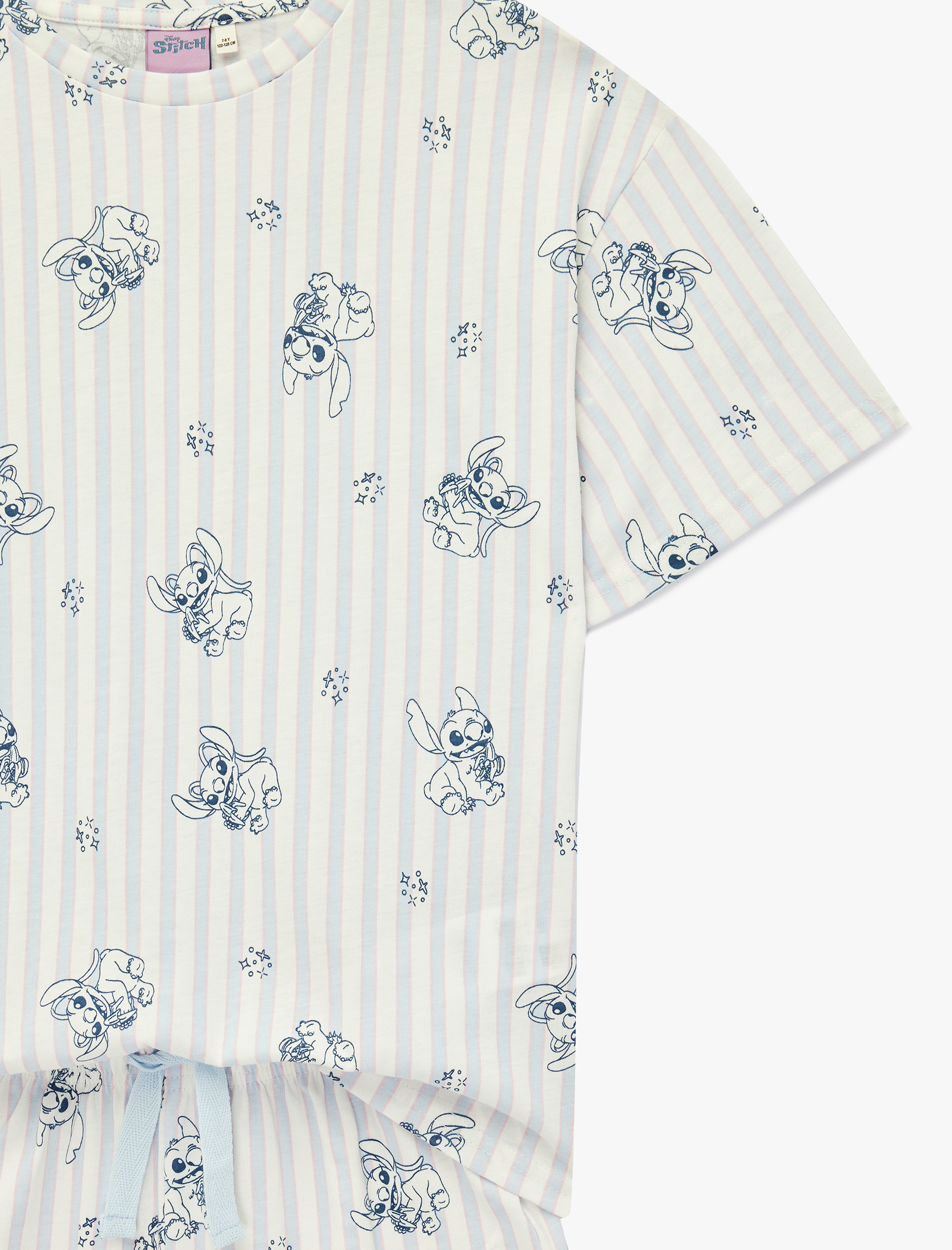  Kız Çocuk Lisanslı Pamuklu Stitch Baskılı Kısa Kollu Şortlu Pijama Takımı