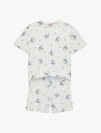 Lisanslı Pamuklu Stitch Baskılı Kısa Kollu Şortlu Pijama Takımı