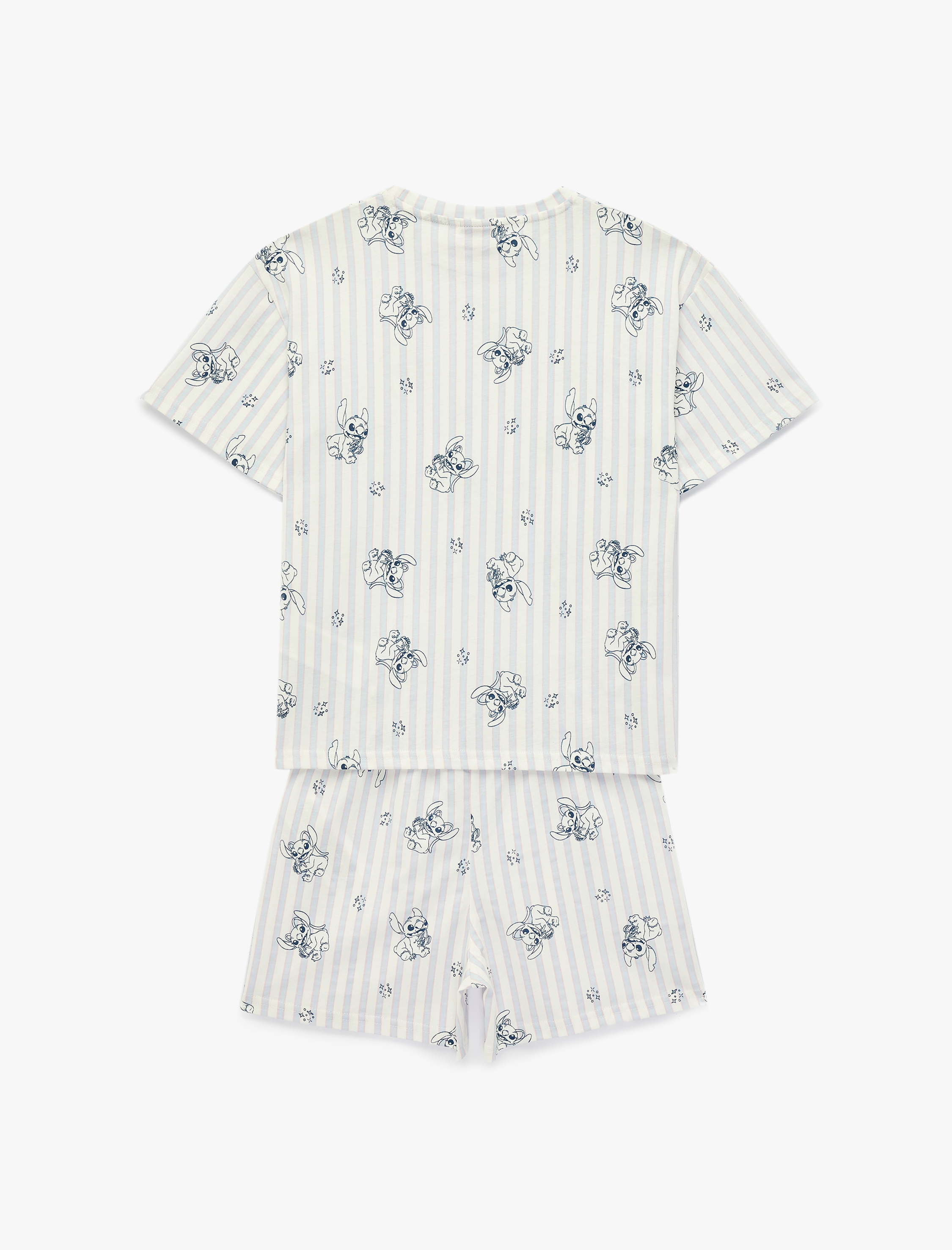  Kız Çocuk Lisanslı Pamuklu Stitch Baskılı Kısa Kollu Şortlu Pijama Takımı