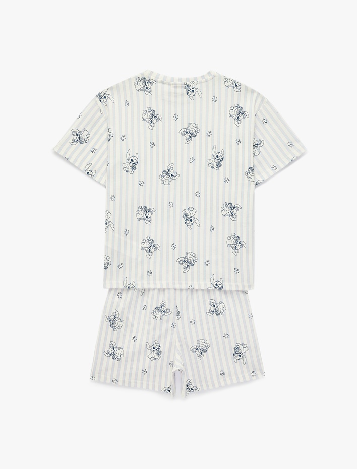 Kız Çocuk Lisanslı Pamuklu Stitch Baskılı Kısa Kollu Şortlu Pijama Takımı