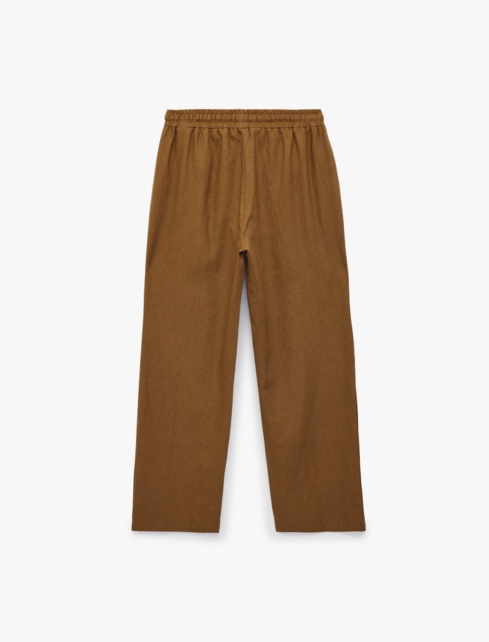  Keten ve Viskon Karışımlı Beli Bağcıklı Pantolon