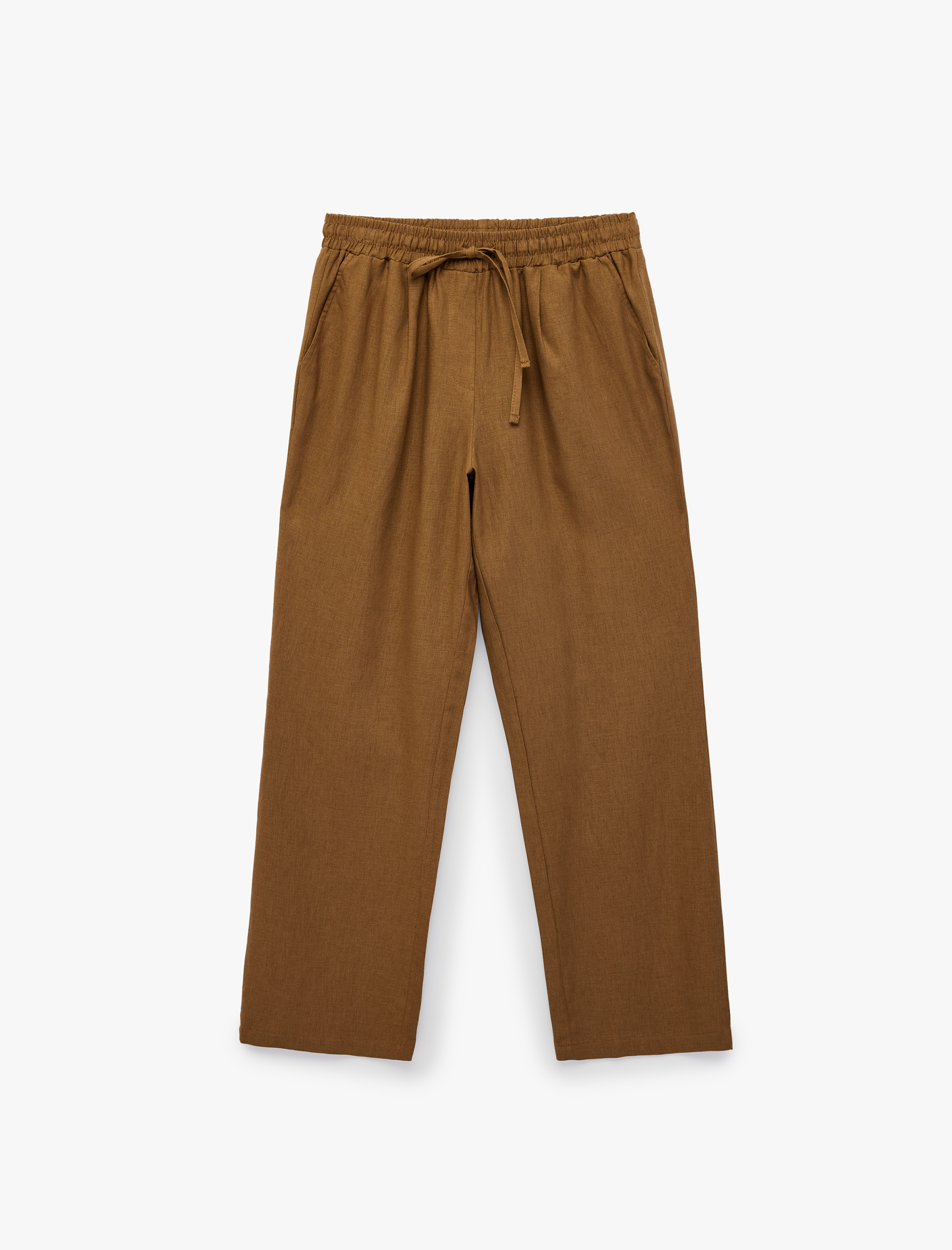   Keten ve Viskon Karışımlı Beli Bağcıklı Pantolon