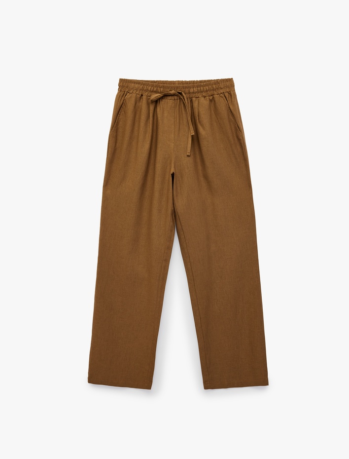  Keten ve Viskon Karışımlı Beli Bağcıklı Pantolon
