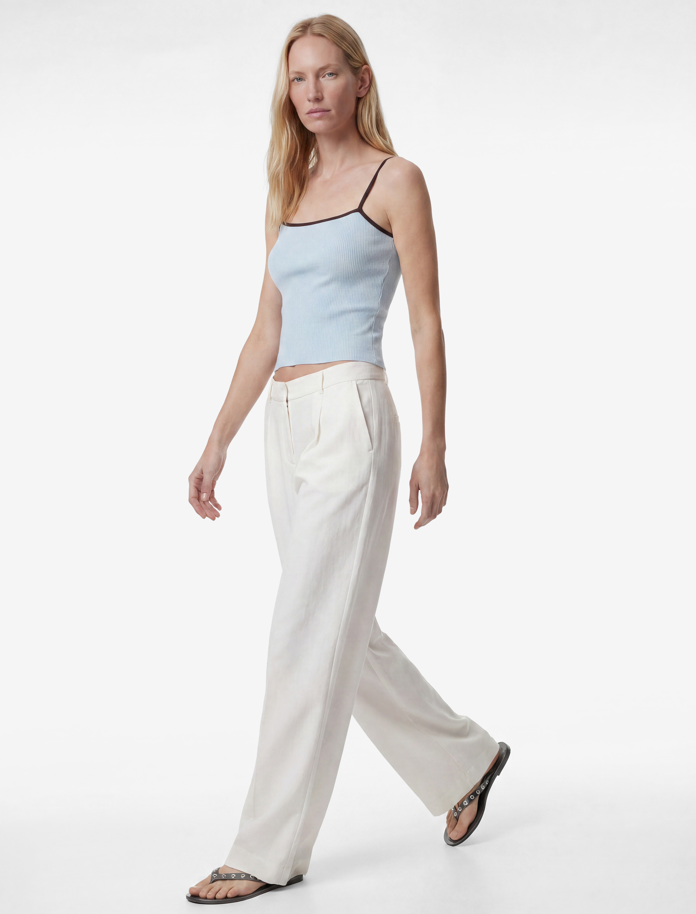   Cepli Pile Detaylı Geniş Paça Baggy Keten Pantolon