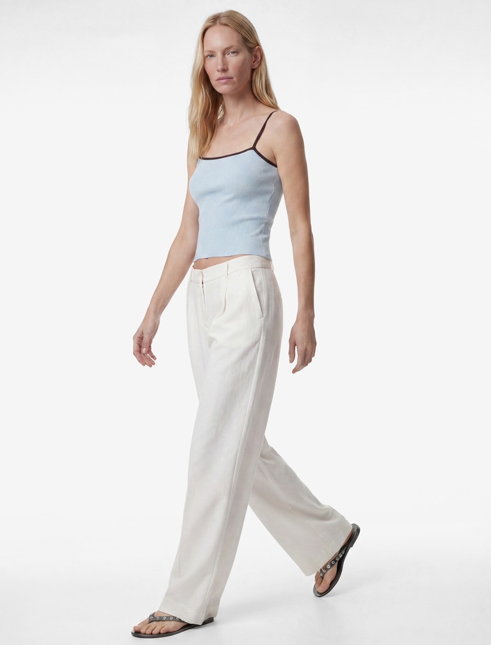  Cepli Pile Detaylı Geniş Paça Baggy Keten Pantolon