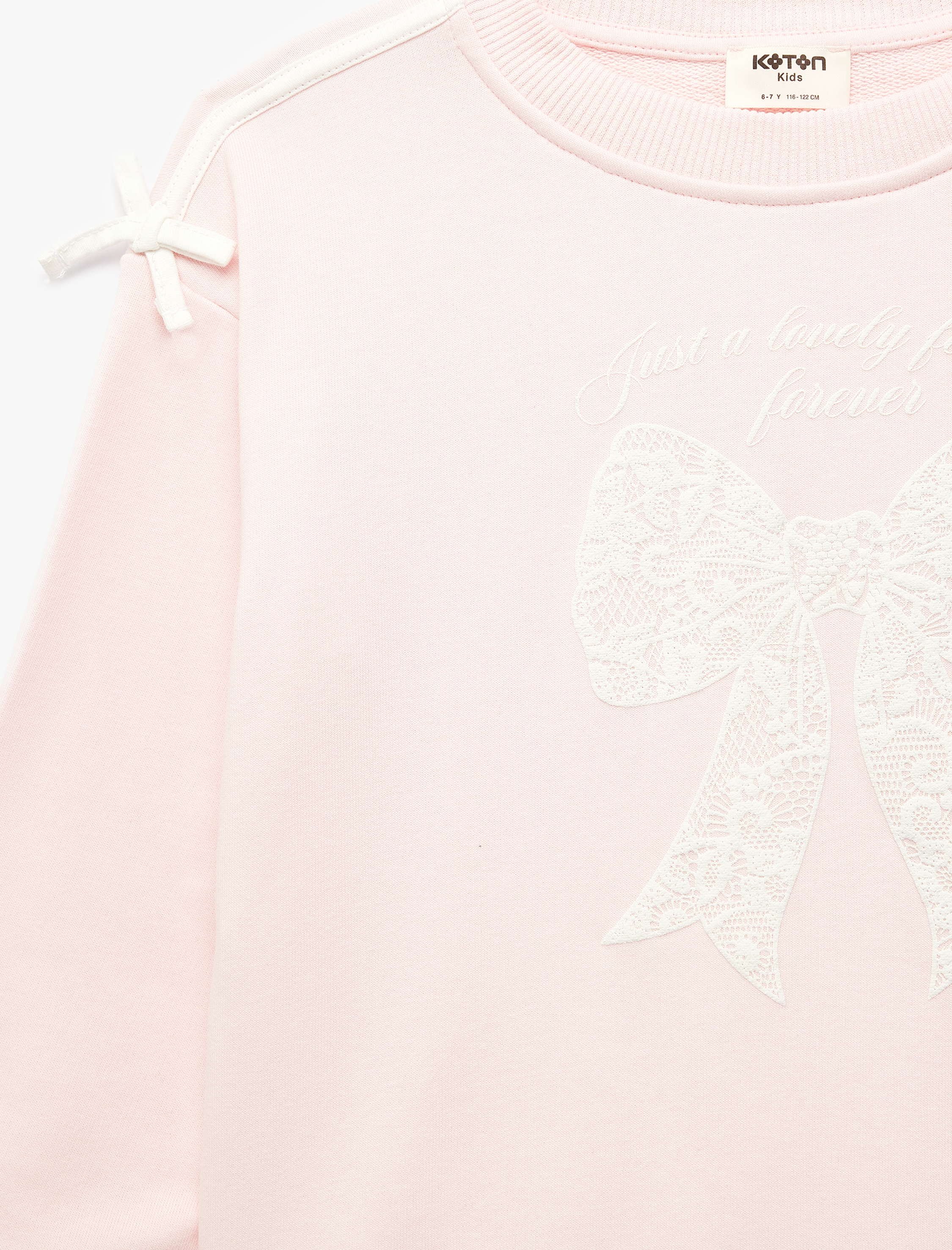  Kız Çocuk Fiyonk Detaylı Uzun Kollu Bisiklet Yaka Sweatshirt