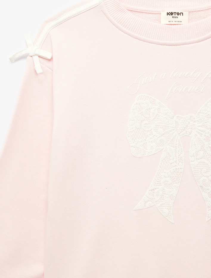 Kız Çocuk Fiyonk Detaylı Uzun Kollu Bisiklet Yaka Sweatshirt