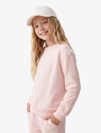 Fiyonk Detaylı Uzun Kollu Bisiklet Yaka Sweatshirt