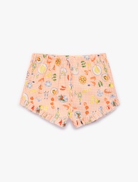 Pamuklu Rahat Kesim Fiyonk Detaylı Kiraz Baskılı Şort Pijama Altı