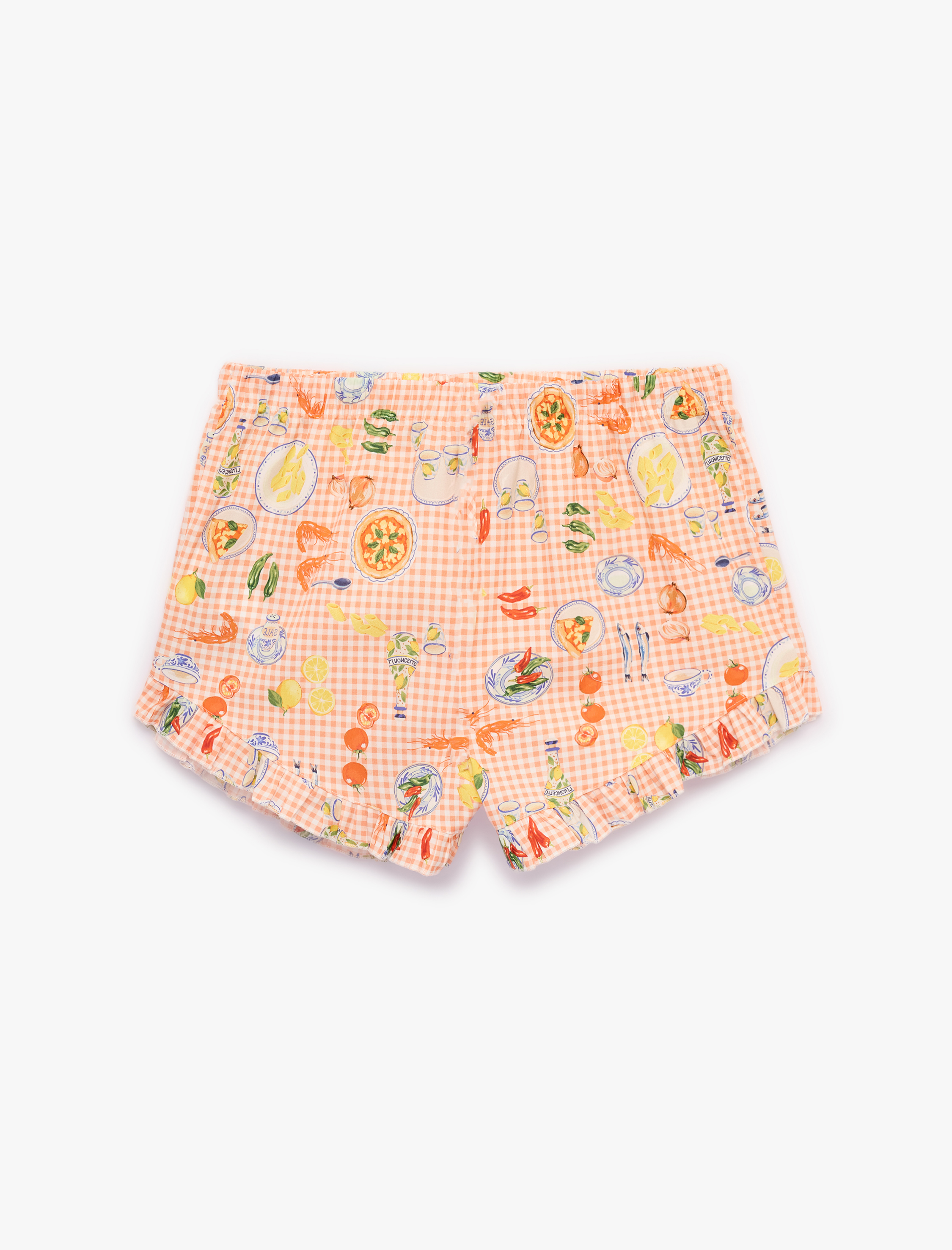   Pamuklu Rahat Kesim Fiyonk Detaylı Kiraz Baskılı Şort Pijama Altı