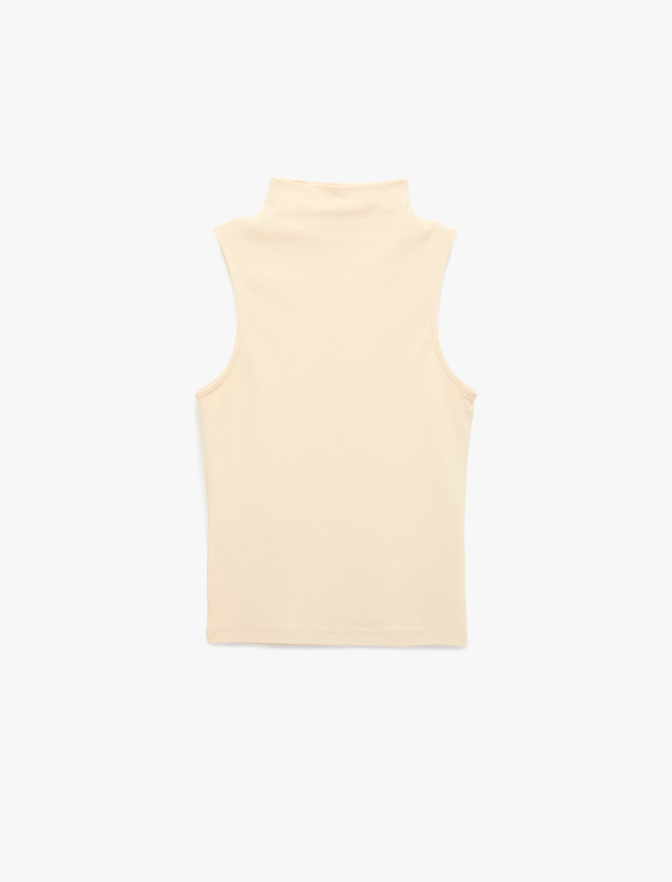   Modal Kumaş Slim Fit Kolsuz Dik Yaka Bluz