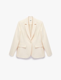 Geniş Yaka Cep Detaylı Düğmeli Blazer Ceket