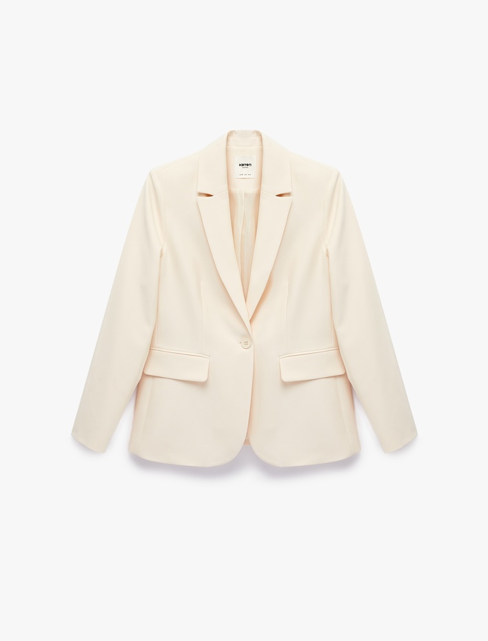  Geniş Yaka Cep Detaylı Düğmeli Blazer Ceket