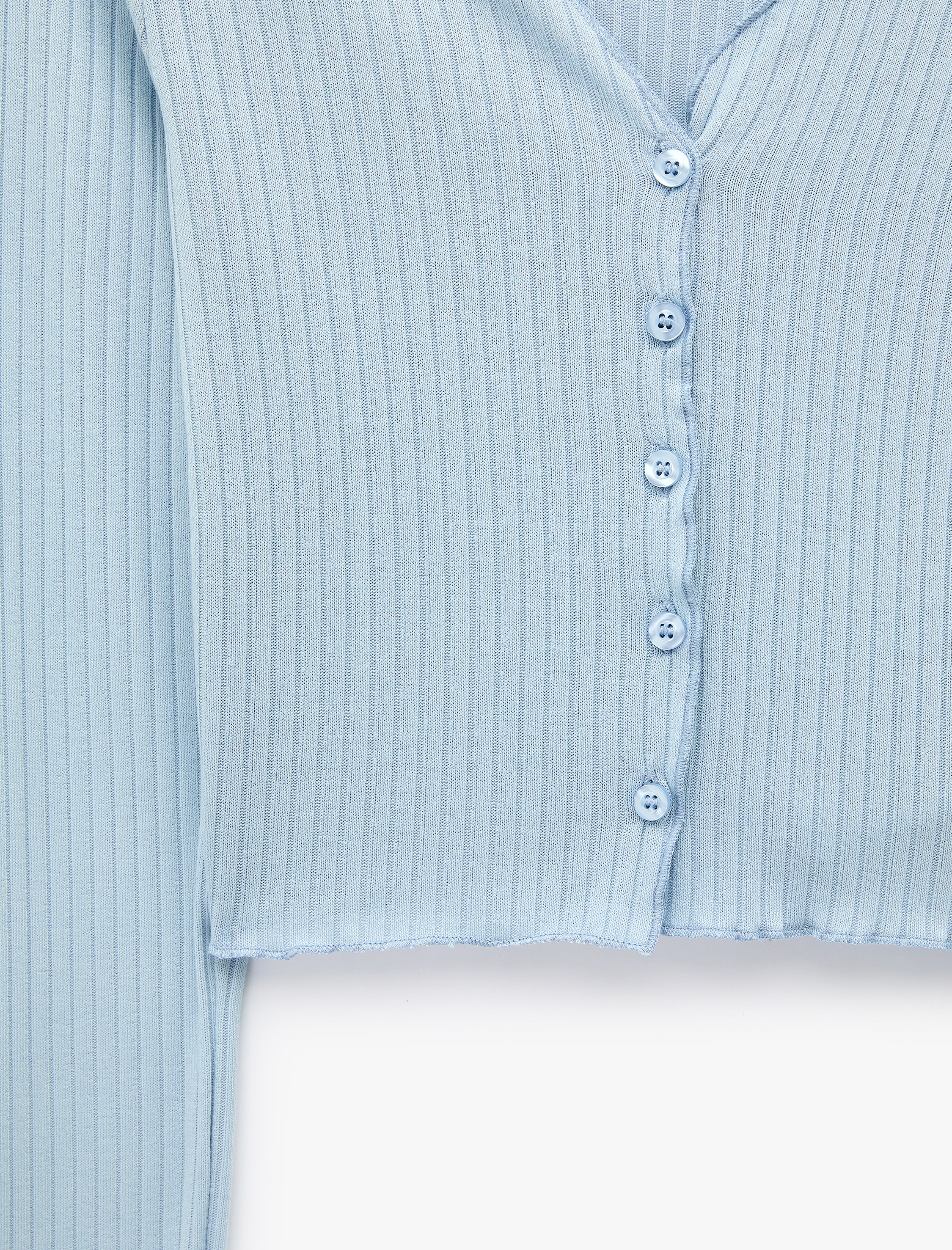   Slim Fit V Yaka Uzun Kollu Düğmeli Kaşkorse Tişört