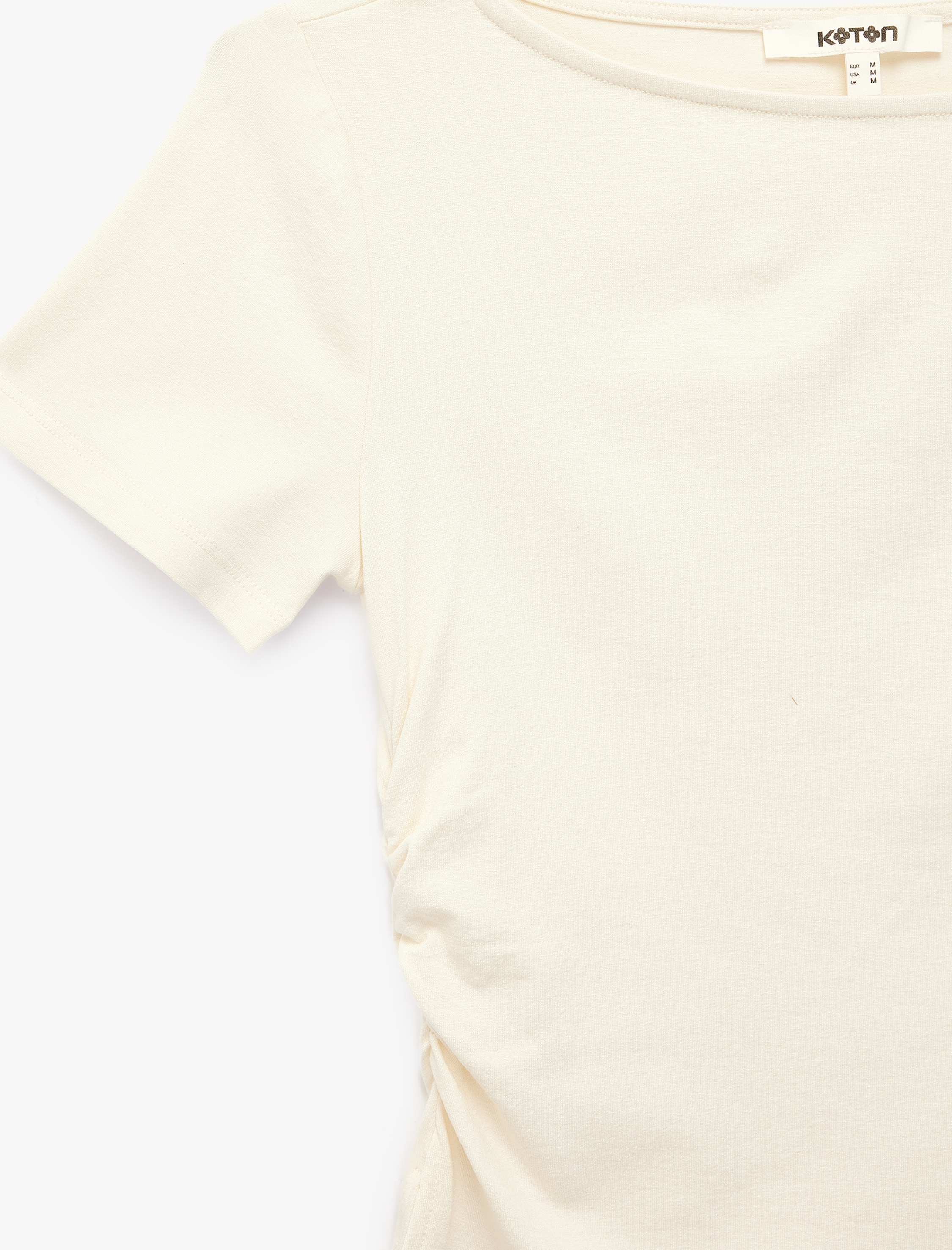  Viskon Slim Fit Büzgülü Bisiklet Yaka Kısa Kollu Tişört