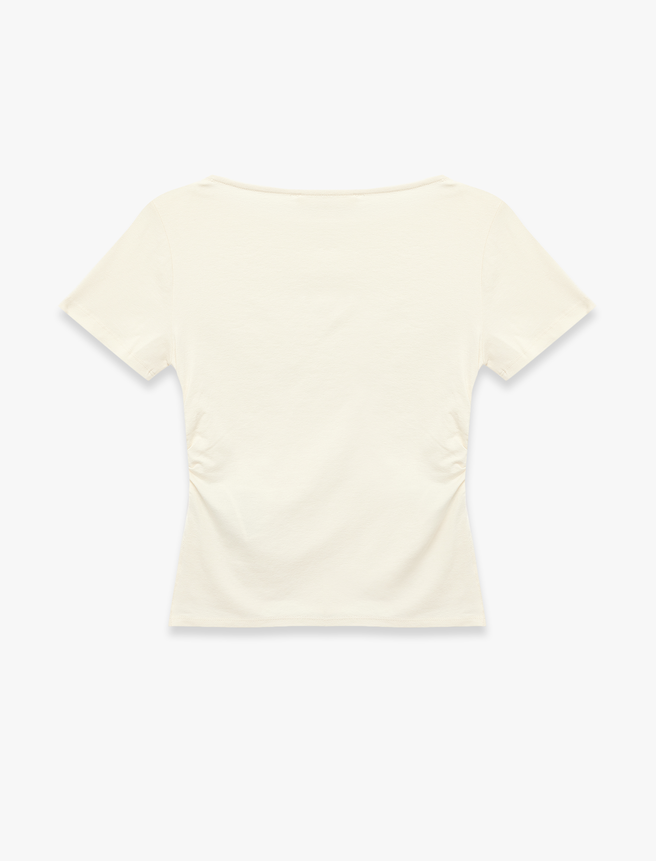   Viskon Slim Fit Büzgülü Bisiklet Yaka Kısa Kollu Tişört