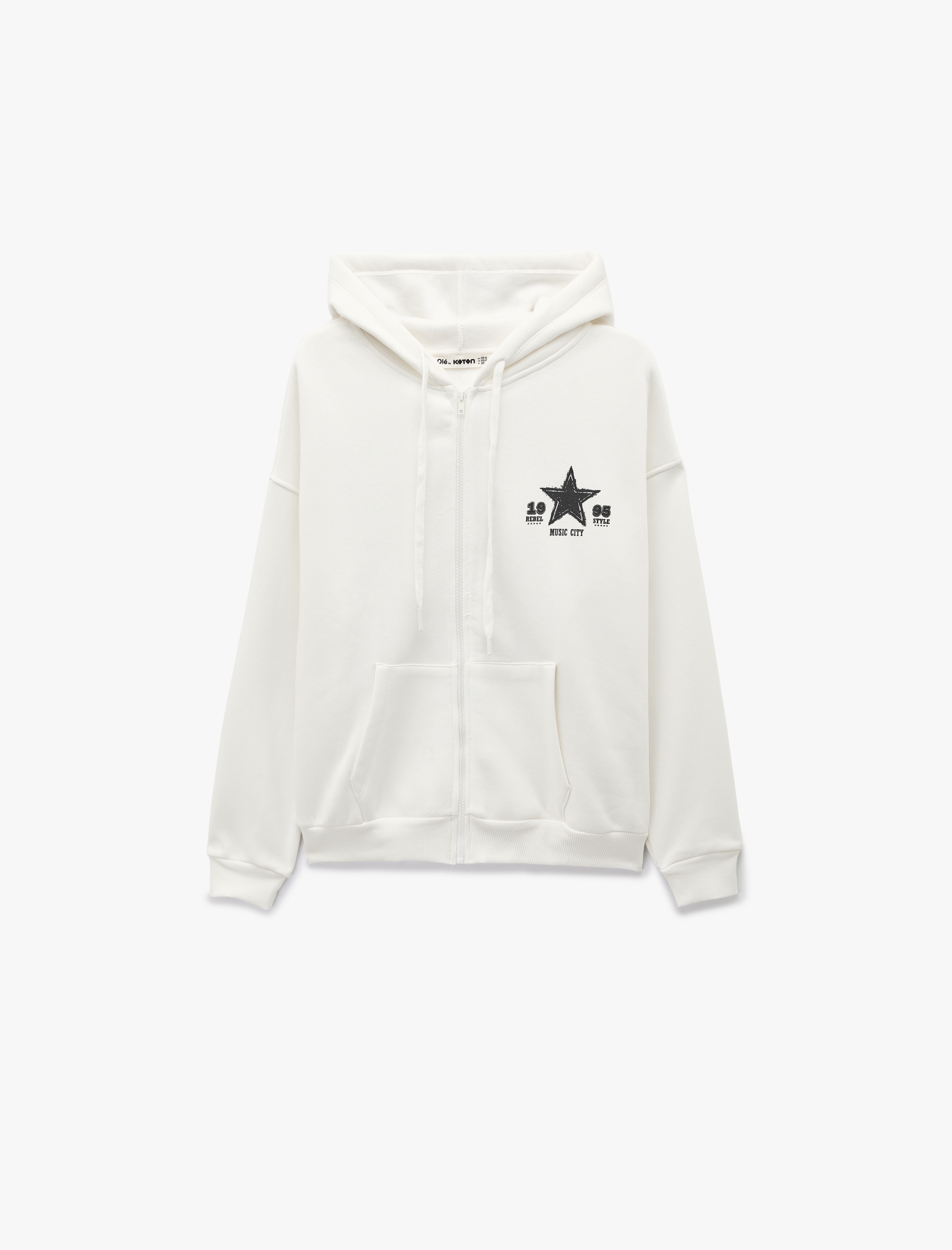   Şardonlu Uzun Kollu Fermuarlı Kanguru Cepli Baskılı Kapüşonlu Sweatshirt
