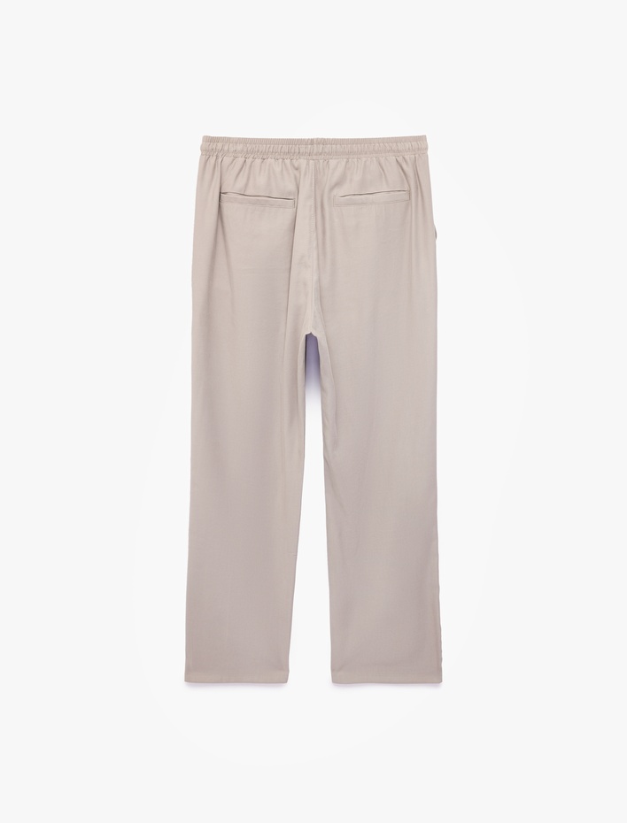  Viskon Slim Fit Cepli Beli Lastikli Bağcıklı Pantolon