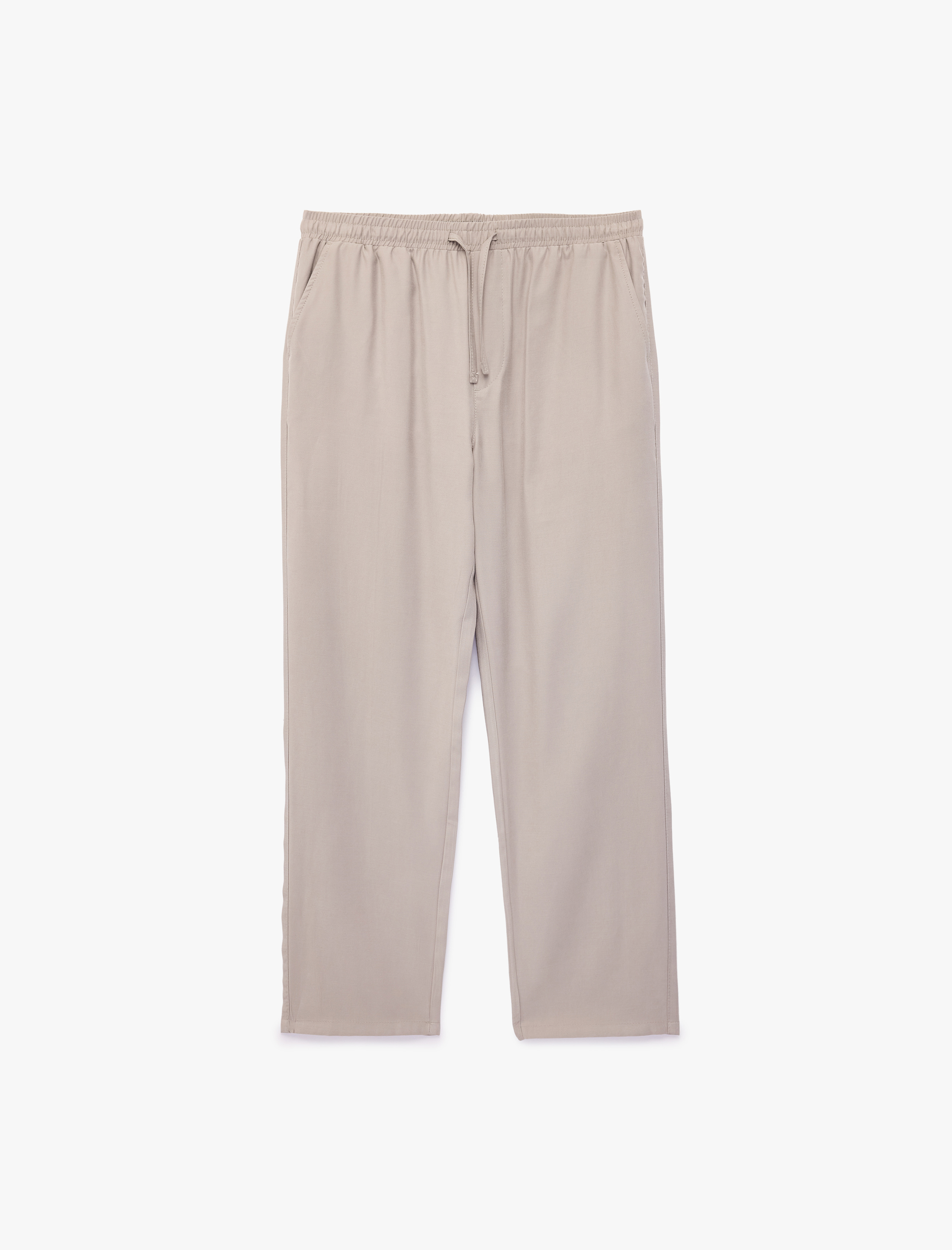   Viskon Slim Fit Cepli Beli Lastikli Bağcıklı Pantolon