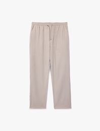Viskon Slim Fit Cepli Beli Lastikli Bağcıklı Pantolon