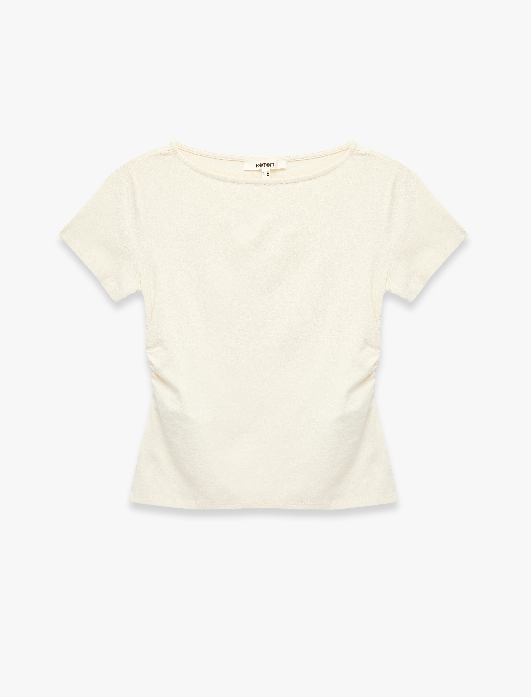   Viskon Slim Fit Büzgülü Bisiklet Yaka Kısa Kollu Tişört