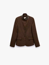 Viskon Karışımlı Uzun Kollu Suni Deri Yaka Detaylı Slim Fit Ceket