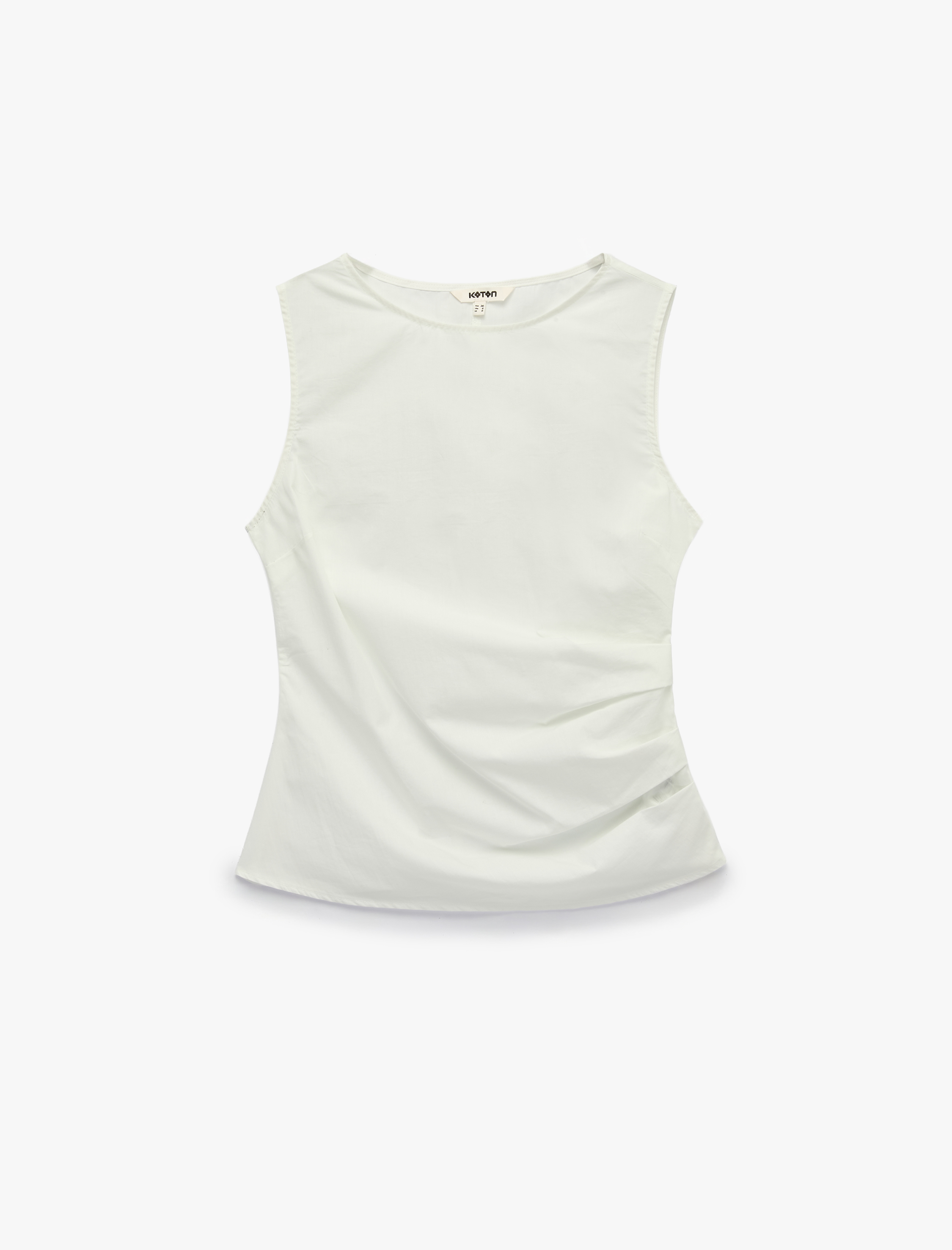   Koton X Şahika Ercümen - Pamuklu Slim Fit Bisiklet Yaka Drape Detaylı Kolsuz Bluz