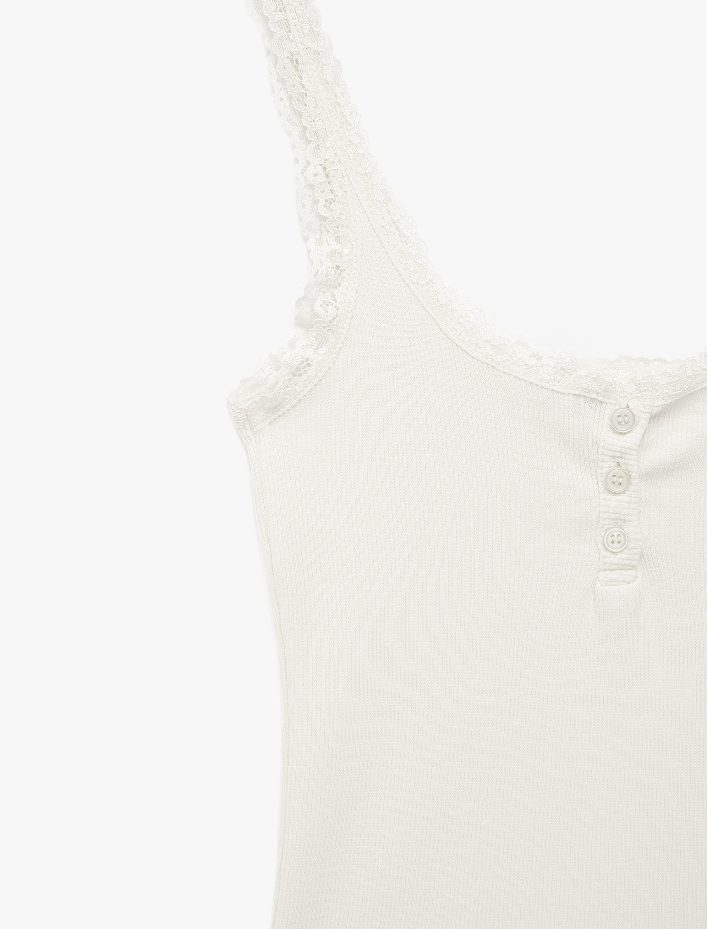   Slim Fit Pamuklu Düğmeli Askılı Dantel Detaylı Bluz