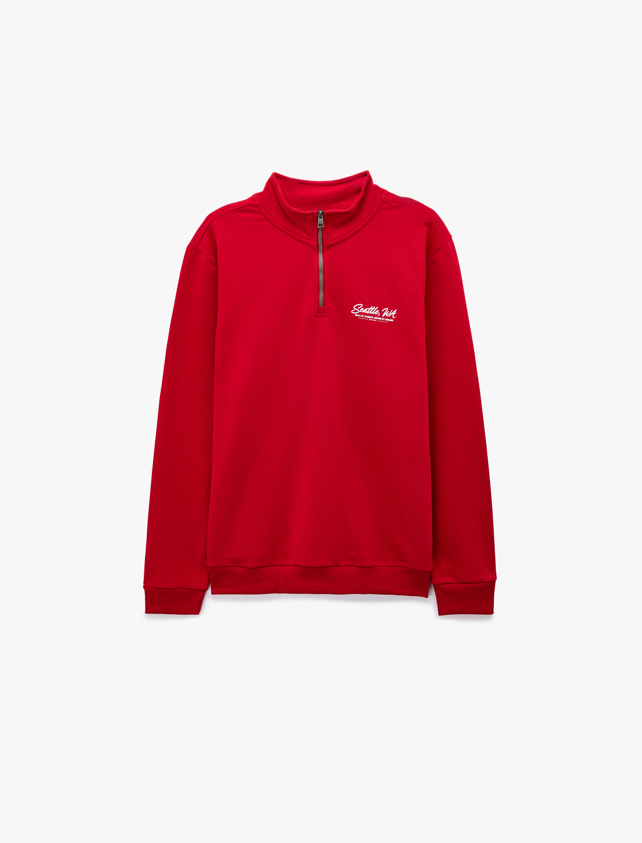   Pamuklu Uzun Kollu Baskılı Yarım Fermuarlı Sweatshirt