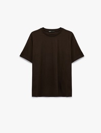 Pamuklu Bisiklet Yaka Kısa Kollu Basic Oversize Tişört