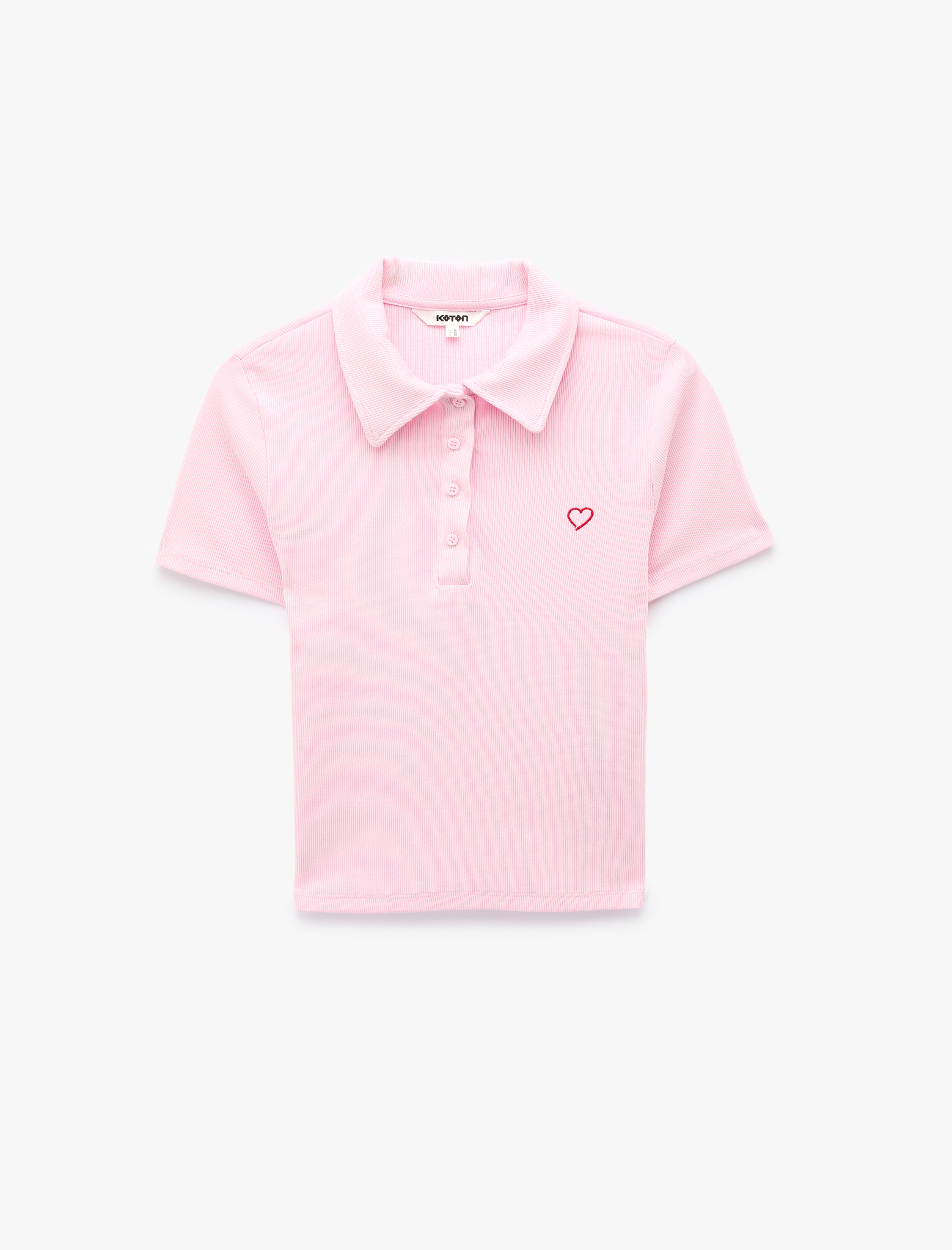   Pamuklu Slim Fit Düğmeli Kalp İşleme Detaylı Polo Yaka Kısa Kollu Fitilli Tişört