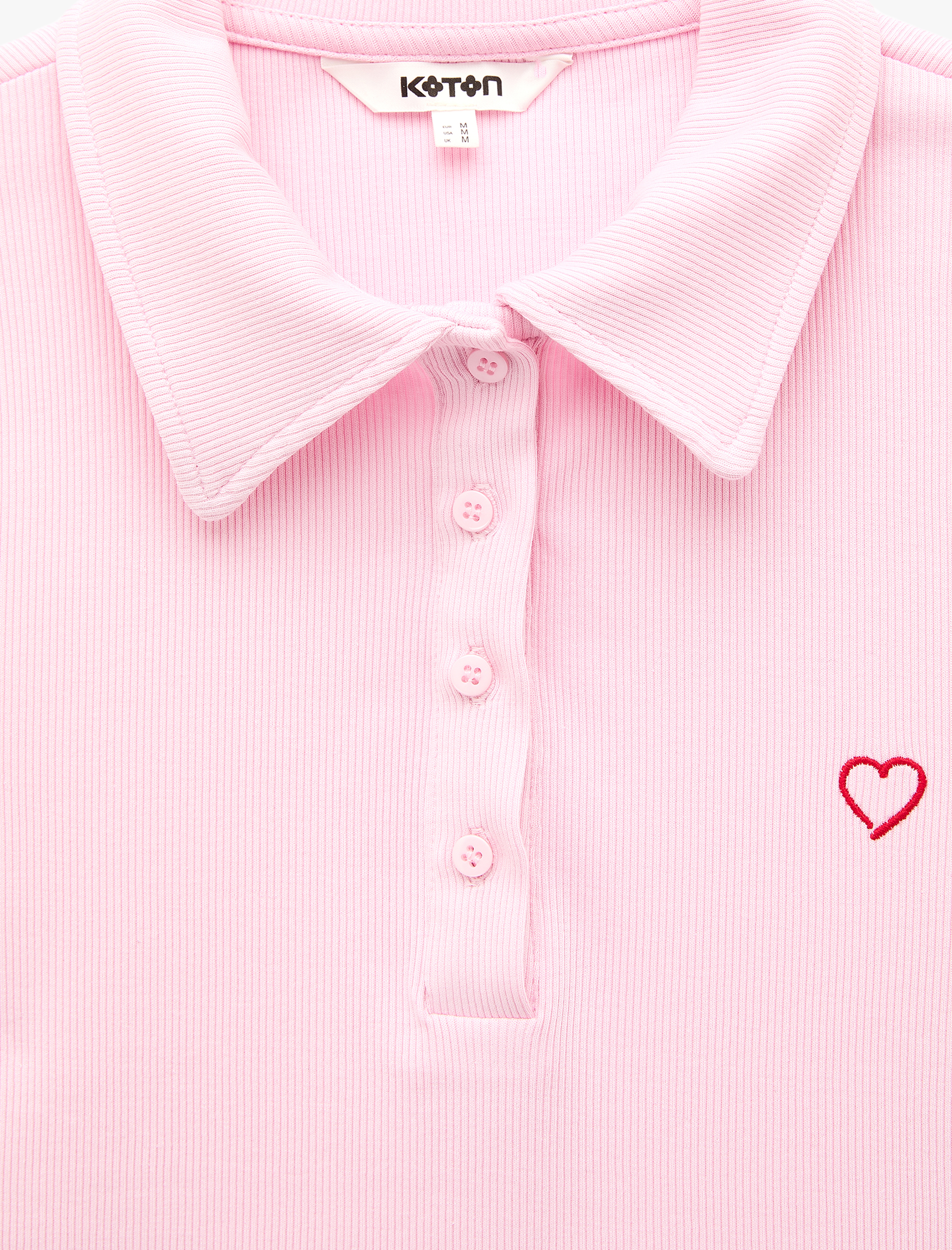   Pamuklu Slim Fit Düğmeli Kalp İşleme Detaylı Polo Yaka Kısa Kollu Fitilli Tişört
