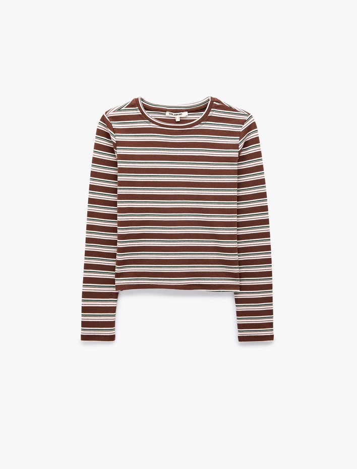  Slim Fit Pamuklu Uzun Kollu Basic Çizgili Tişört