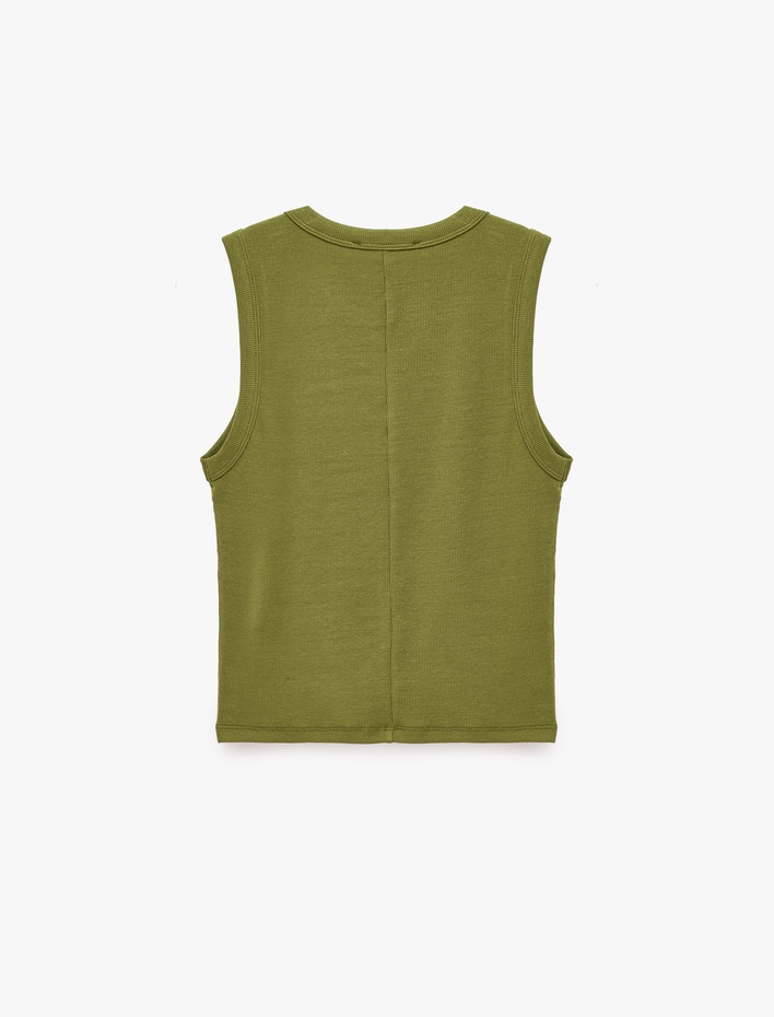 Pamuklu Kaşkorse Slim Fit Kolsuz Bisiklet Yaka Fitilli Atlet