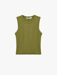 Pamuklu Kaşkorse Slim Fit Kolsuz Bisiklet Yaka Fitilli Atlet