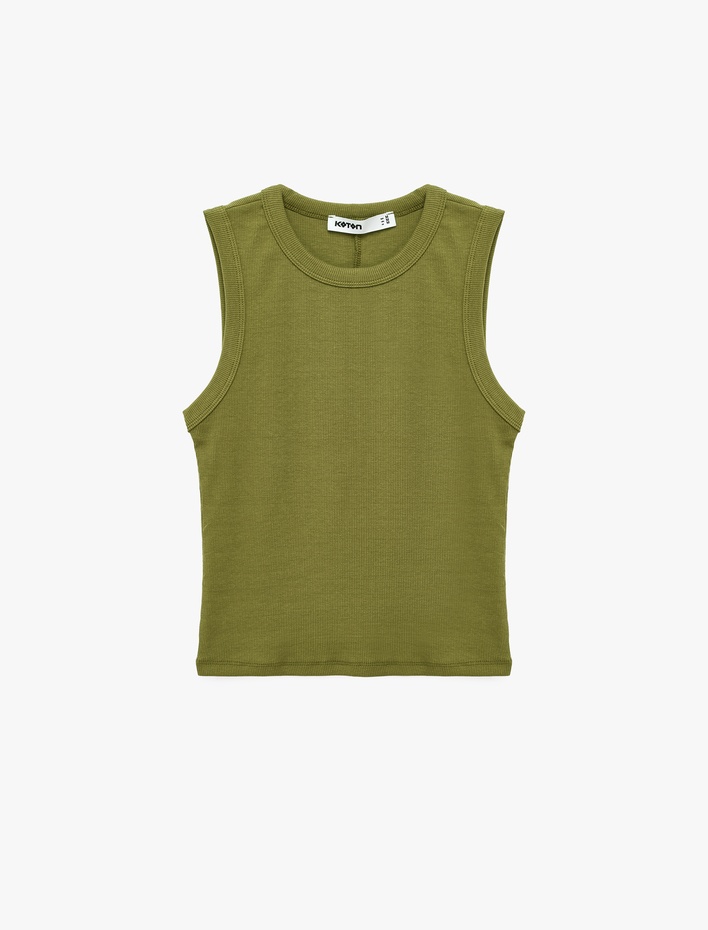  Pamuklu Kaşkorse Slim Fit Kolsuz Bisiklet Yaka Fitilli Atlet