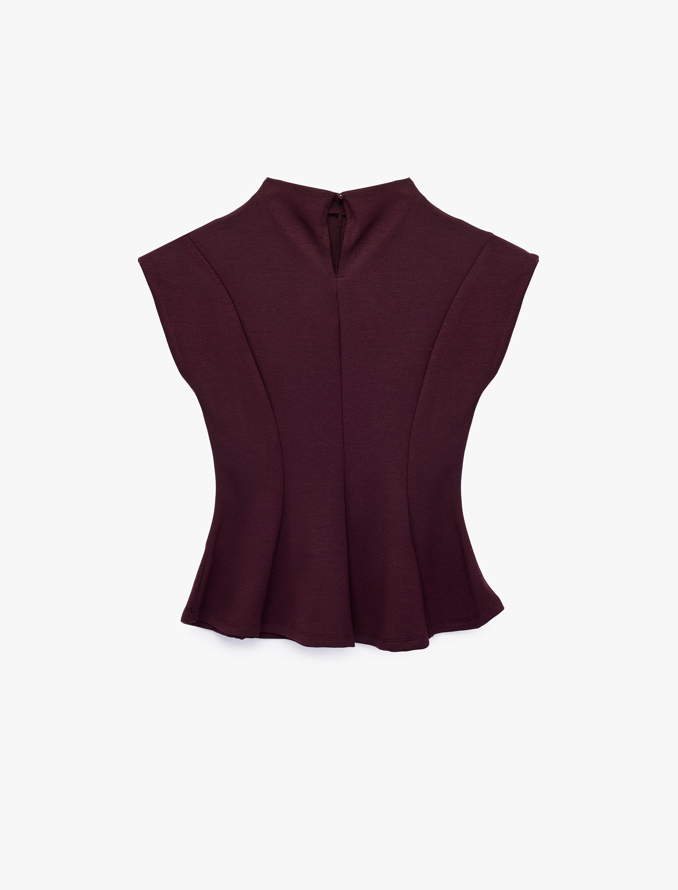   Viskon Karışımlı Slim Fit Kolsuz Dik Yaka Peplum Bluz