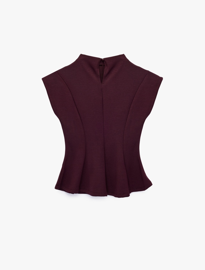  Viskon Karışımlı Slim Fit Kolsuz Dik Yaka Peplum Bluz