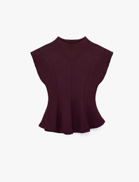 Viskon Karışımlı Slim Fit Kolsuz Dik Yaka Peplum Bluz