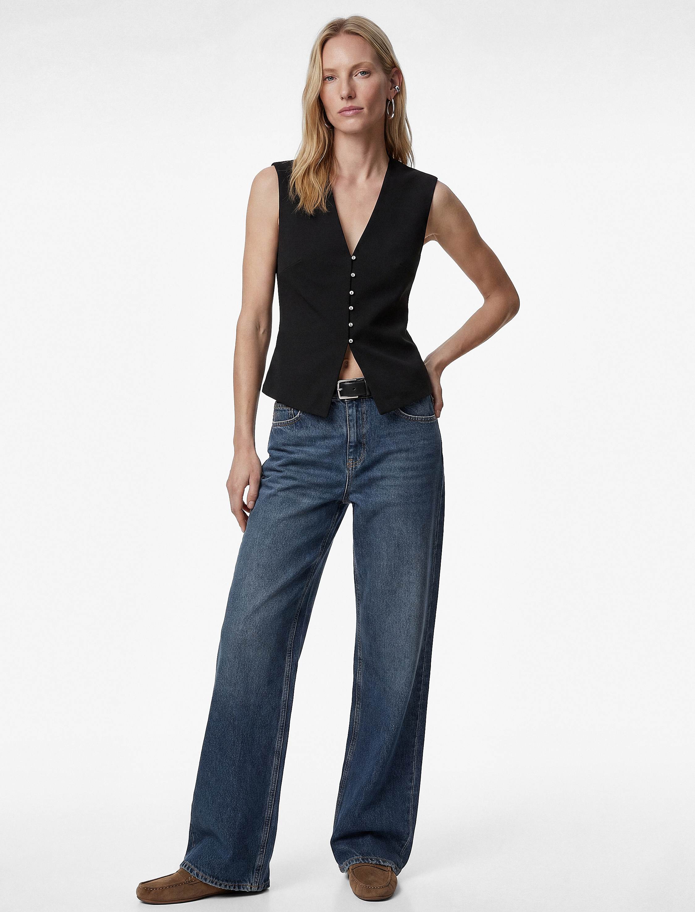   Krep Scuba Kumaş Slim Fit Düğmeli V Yaka Yelek